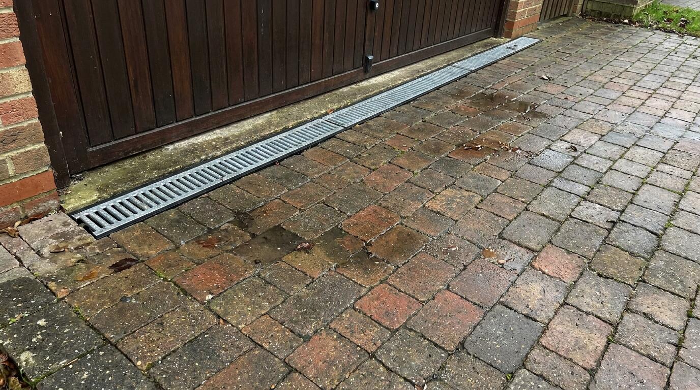 Linear channel drain across a driveway threshold