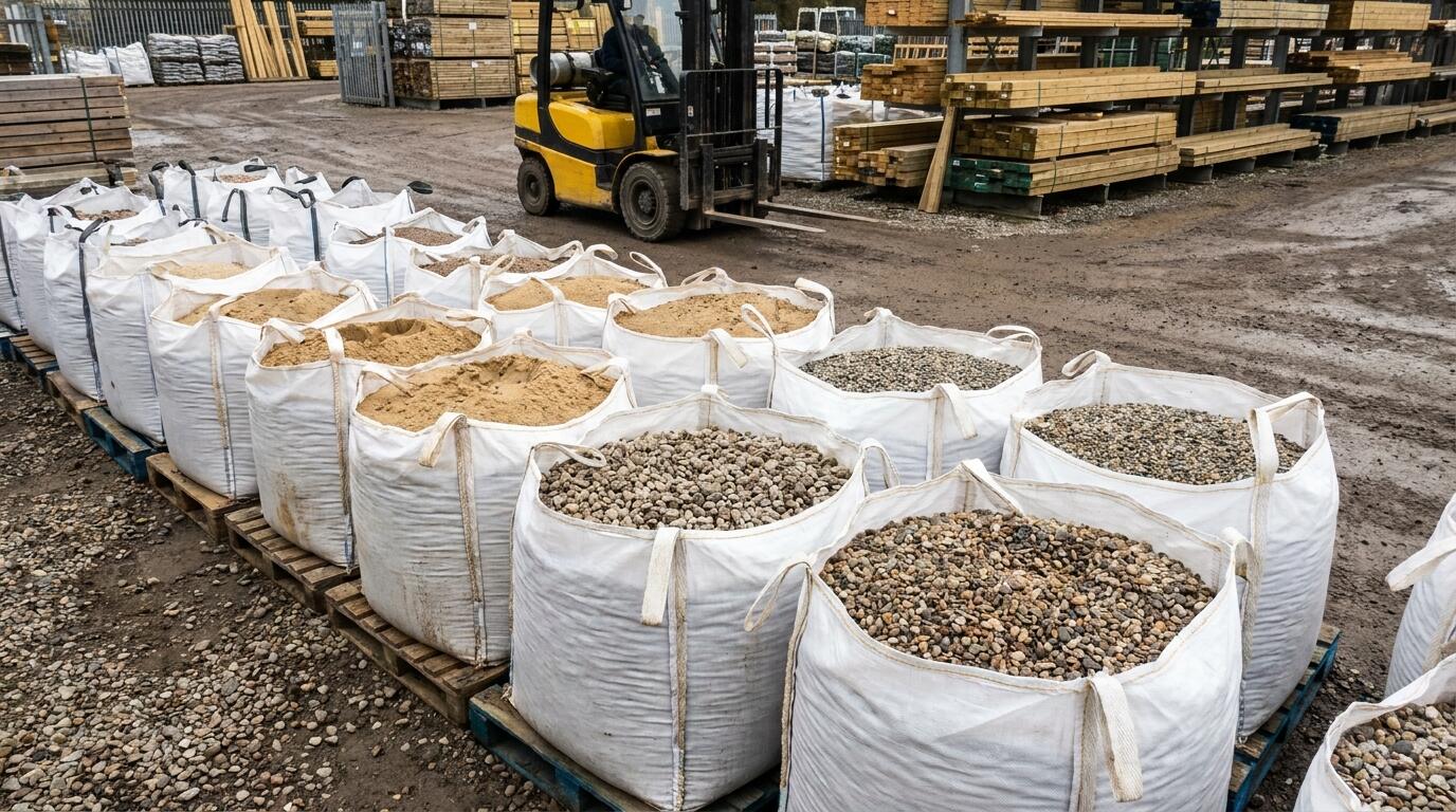 Bulk bags of sand and gravel stacked ready for delivery